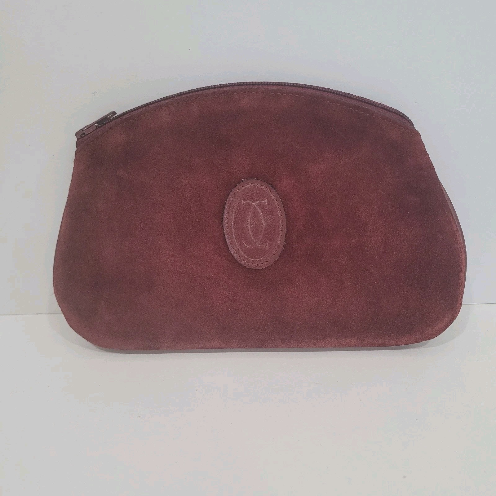 Cartier Paris Vintage Suede Leather Bordeaux Red Wallet Clutch Retro Pouch Zip